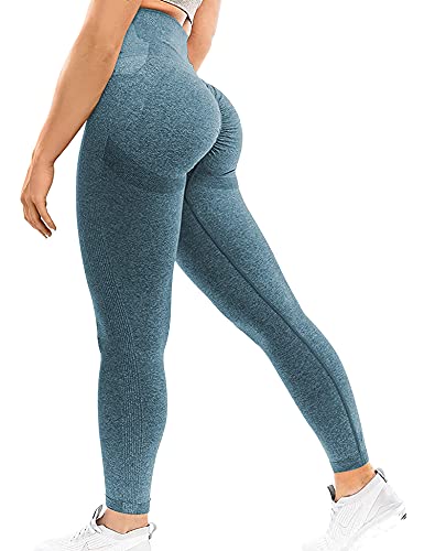YEOREO Scrunch Butt Lift Leggings for Women Workout Yoga Pants Ruched Booty High Waist Seamless Leggings Compression Tights Blue M
