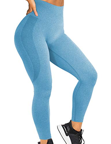 YEOREO Women High Waist Workout Gym Smile Contour Seamless Leggings Yoga Pants Tights Gray S